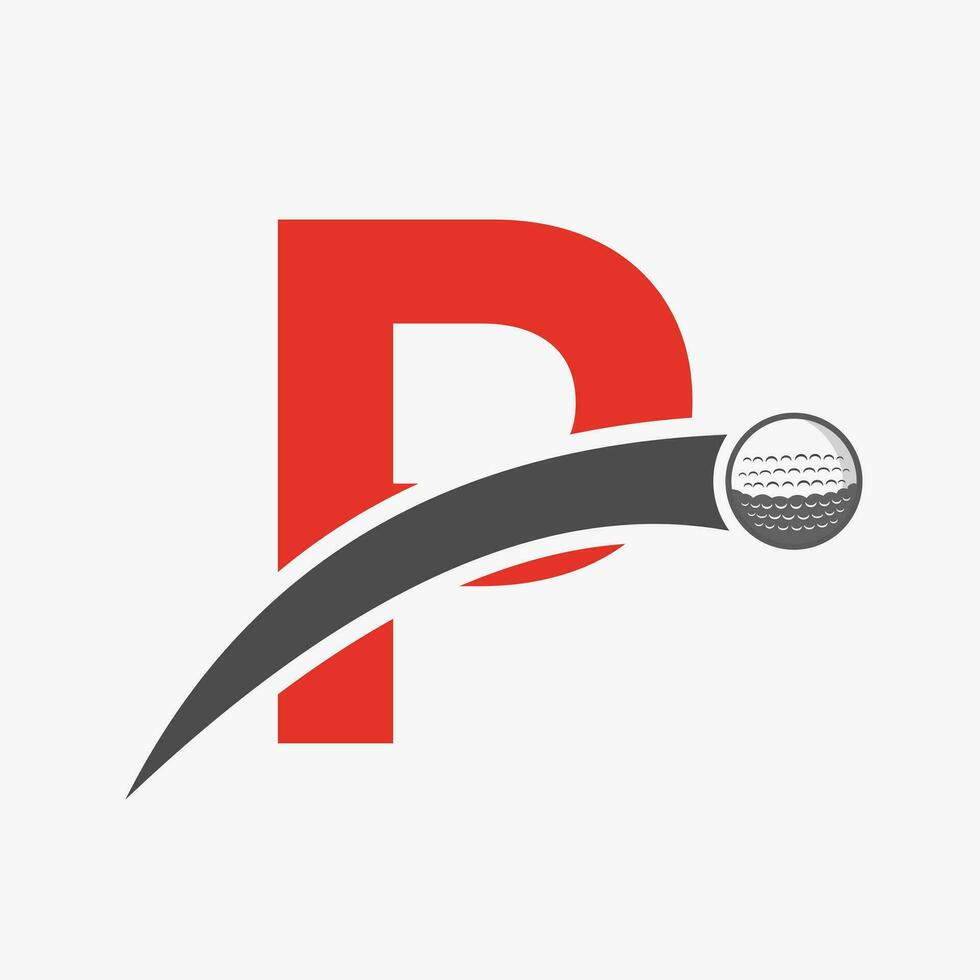 le golf logo sur lettre p concept avec en mouvement le golf Balle icône. le hockey sport logotype symbole vecteur