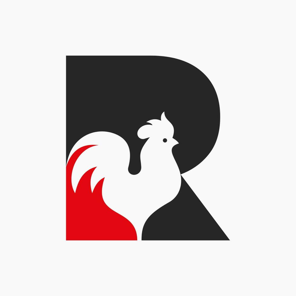 lettre r la volaille logo avec poule symbole. poulet logo, coq soupir vecteur modèle