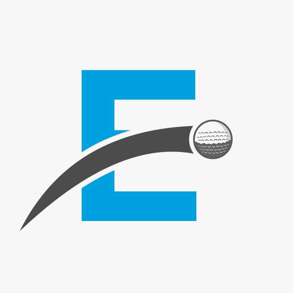 le golf logo sur lettre e concept avec en mouvement le golf Balle icône. le hockey sport logotype symbole vecteur