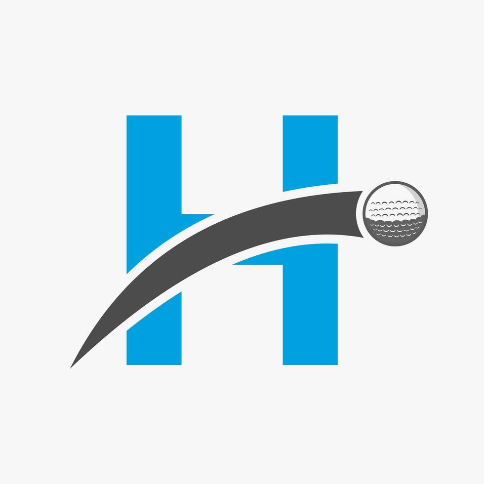 le golf logo sur lettre h concept avec en mouvement le golf Balle icône. le hockey sport logotype symbole vecteur