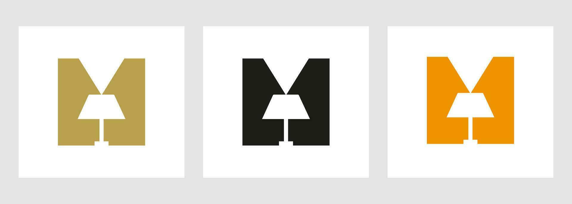 lampe logo sur lettre M. lampe symbole vecteur modèle