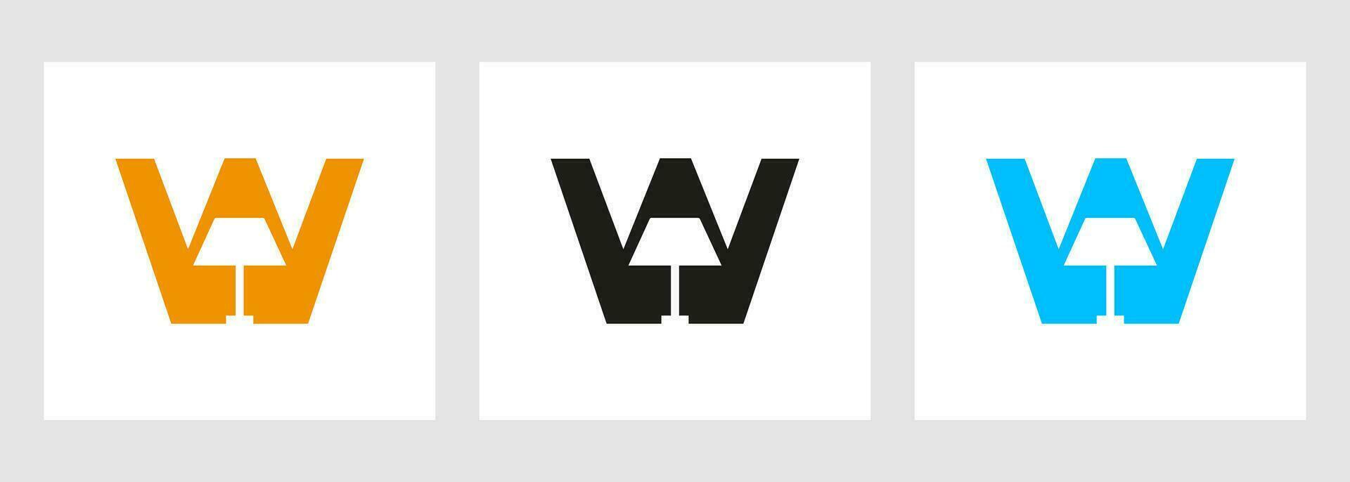 lampe logo sur lettre w. lampe symbole vecteur modèle
