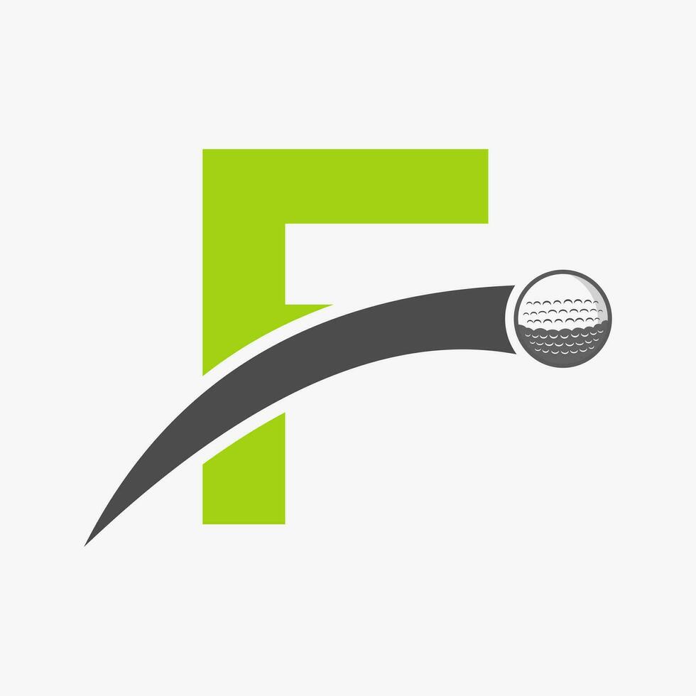 le golf logo sur lettre F concept avec en mouvement le golf Balle icône. le hockey sport logotype symbole vecteur