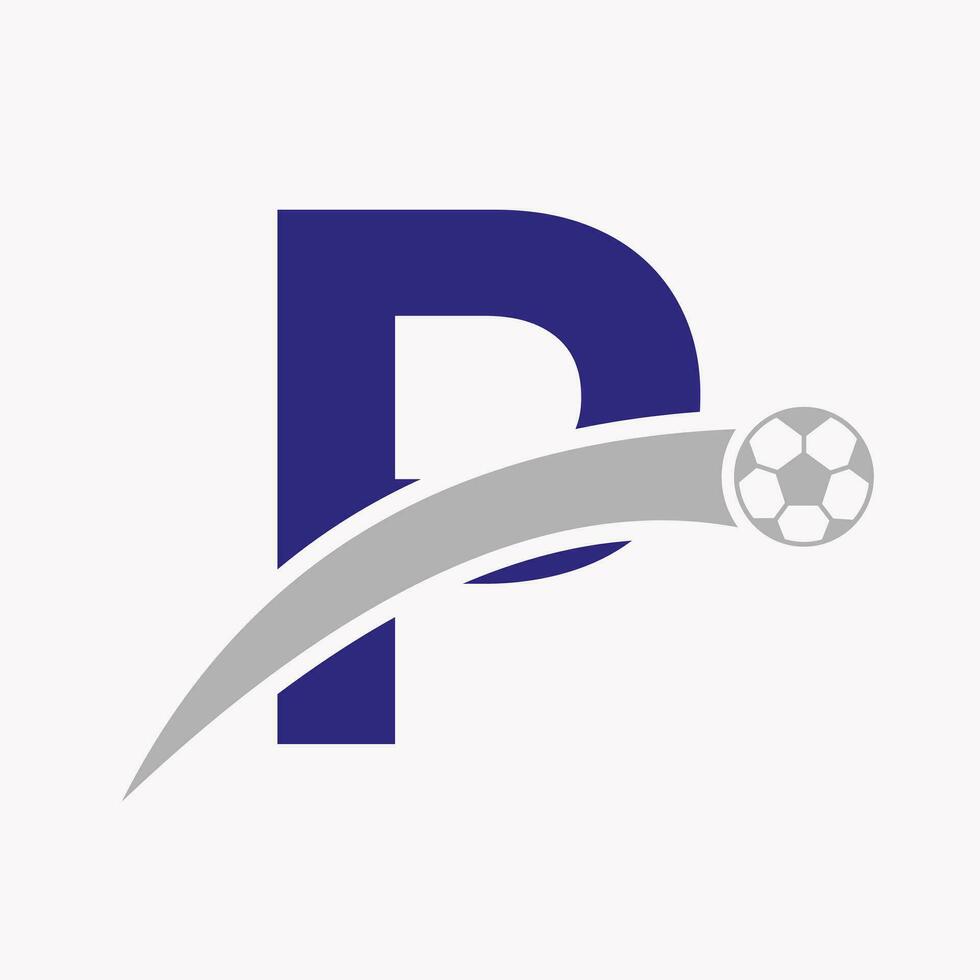 Football logo sur lettre p avec en mouvement Football icône. football logo modèle vecteur