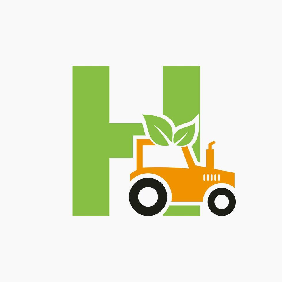 lettre h agriculture logo concept avec tracteur icône vecteur modèle. éco ferme symbole