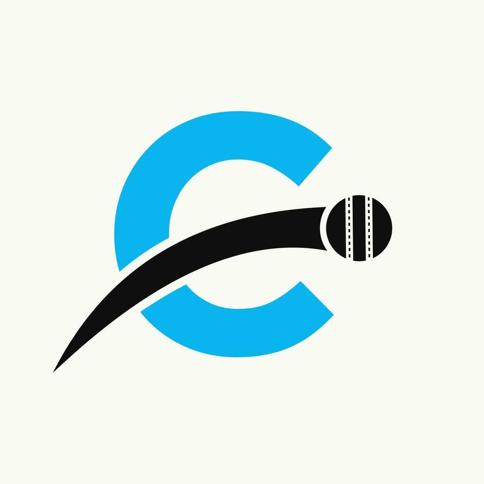 criquet logo sur lettre c avec en mouvement criquet Balle icône. criquet Balle logo modèle vecteur