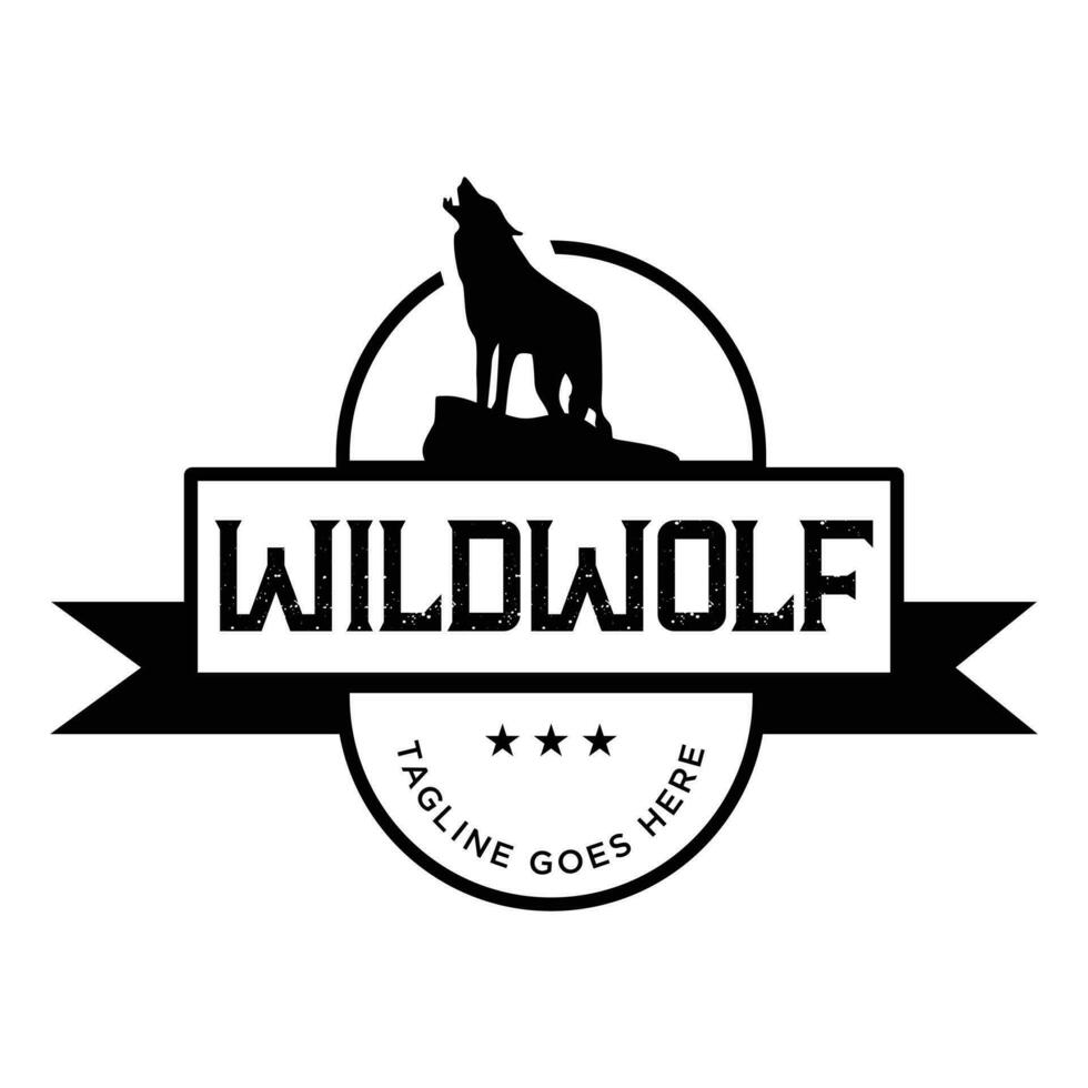 modèle de conception de logo de loup sauvage vintage rétro vecteur