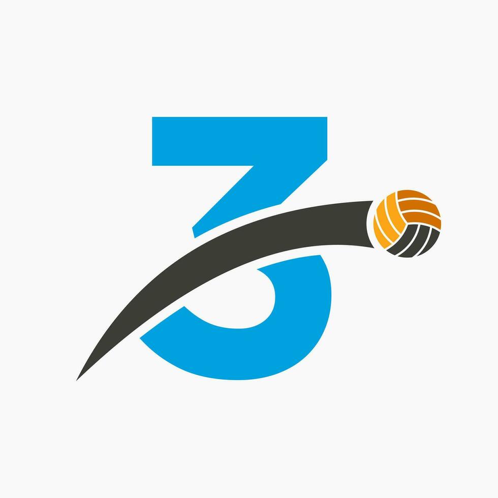 volley-ball logo sur lettre 3 avec en mouvement volley-ball Balle icône. volée Balle symbole vecteur
