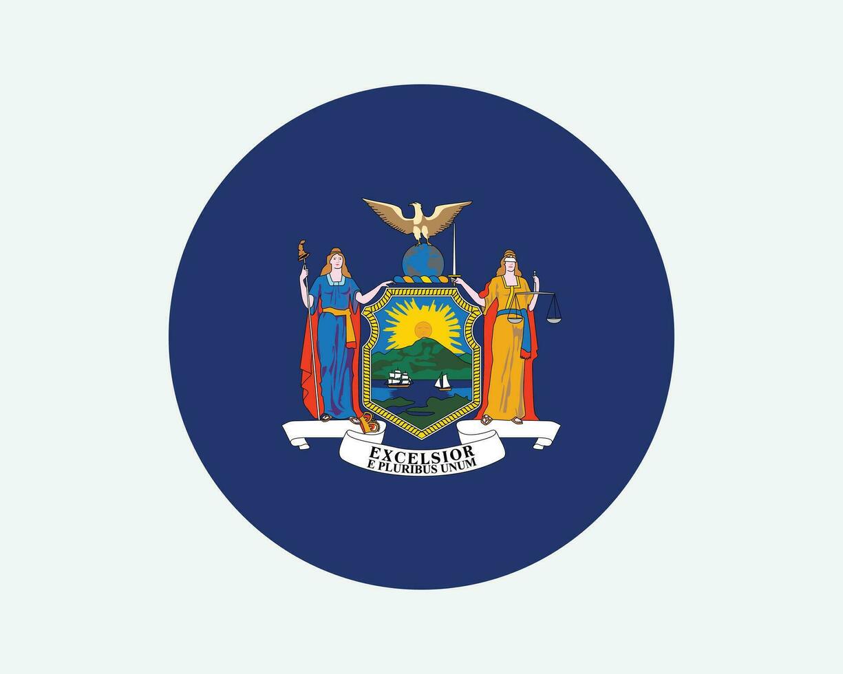 Nouveau york Etats-Unis rond Etat drapeau. New York, nous cercle drapeau. Etat de Nouveau York, uni États de Amérique circulaire forme bouton bannière. eps vecteur illustration.