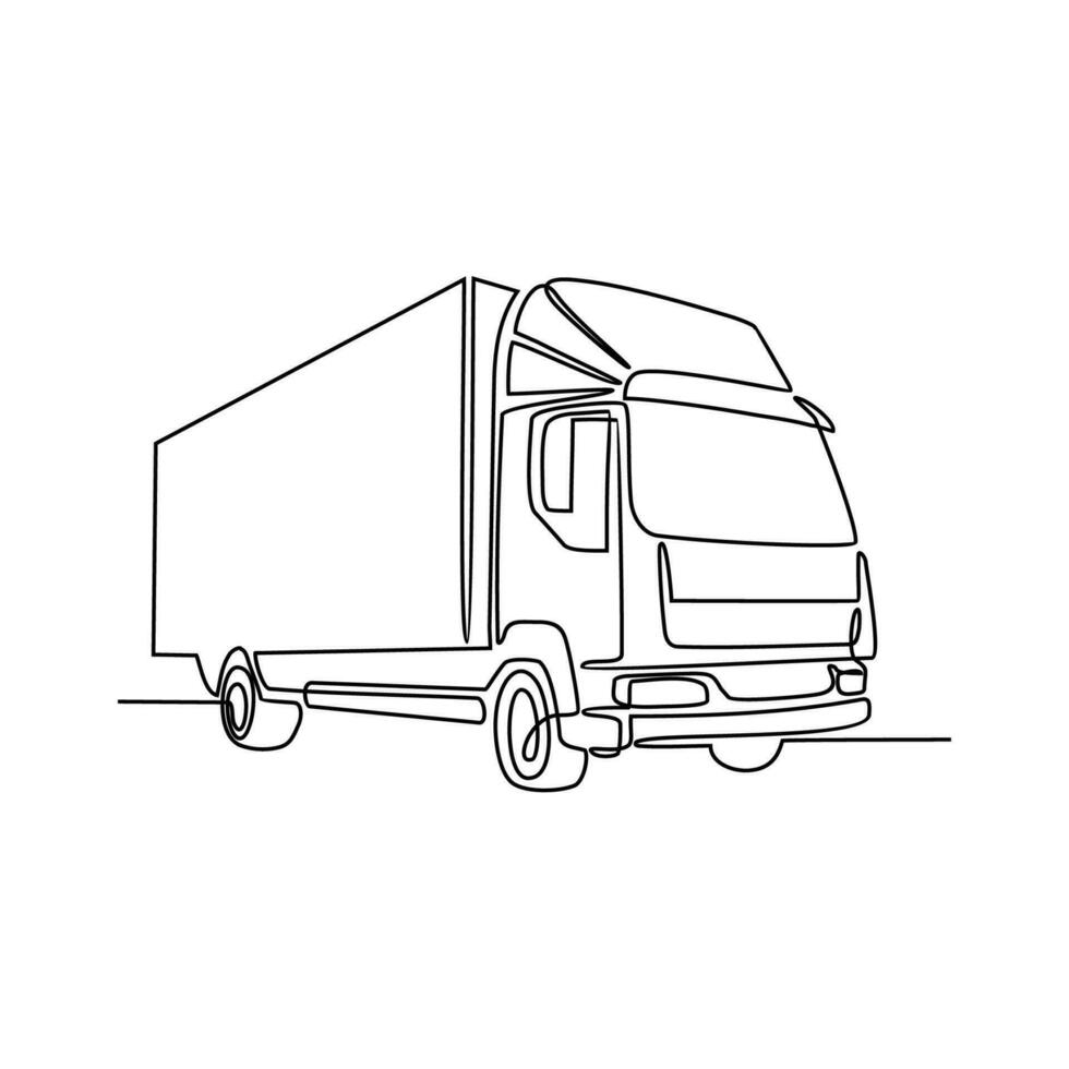 un continu ligne dessin de un camion comme terre véhicule avec blanc Contexte. terre transport conception dans Facile linéaire style. non coloration véhicule conception concept vecteur illustration