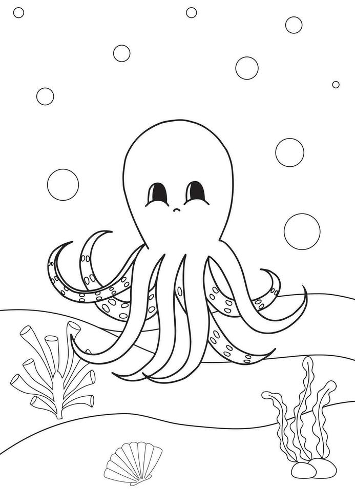 mignonne dessin animé pieuvre. coloration livre ou page pour enfants. Marin la vie vecteur
