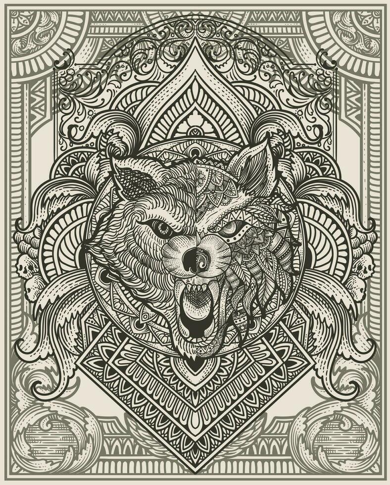 illustration tribal Loup tête avec ancien gravure ornement parfait pour votre affaires et marchandise vecteur