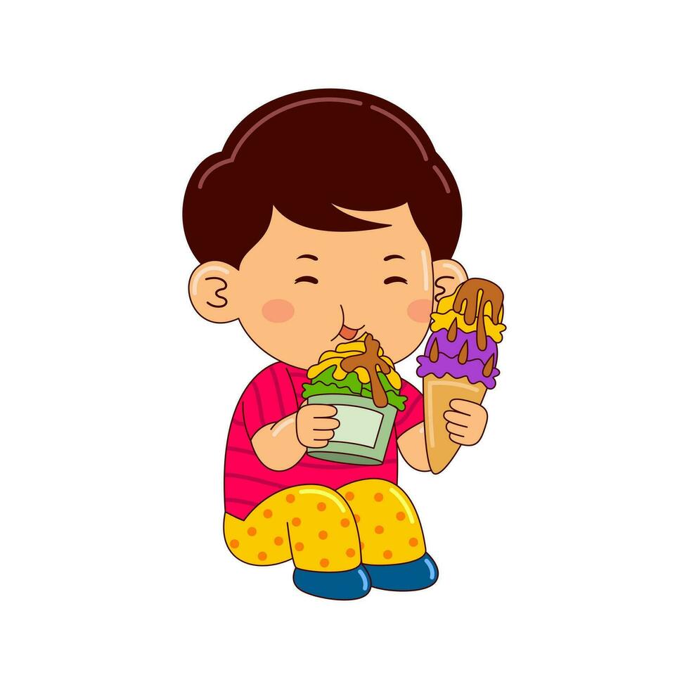 des gamins en mangeant dessert vecteur illustration