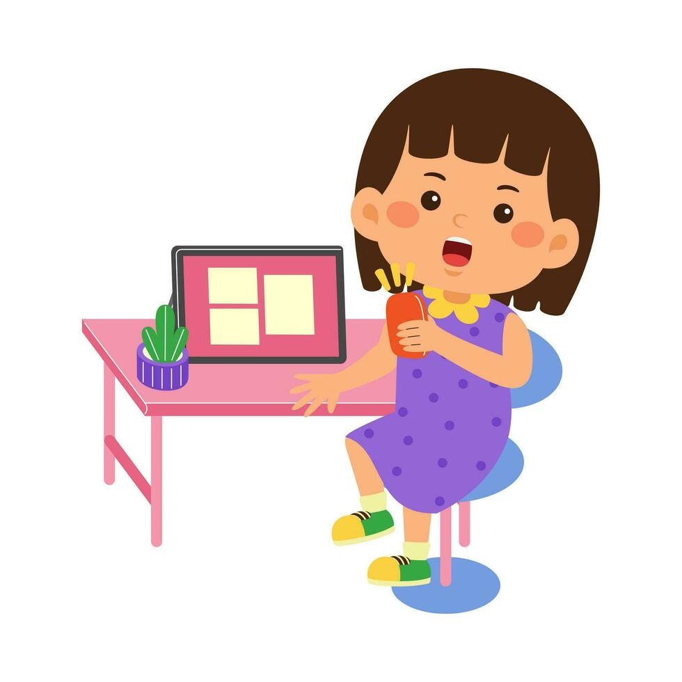 mignonne peu enfant utilisation tablette vecteur illustration