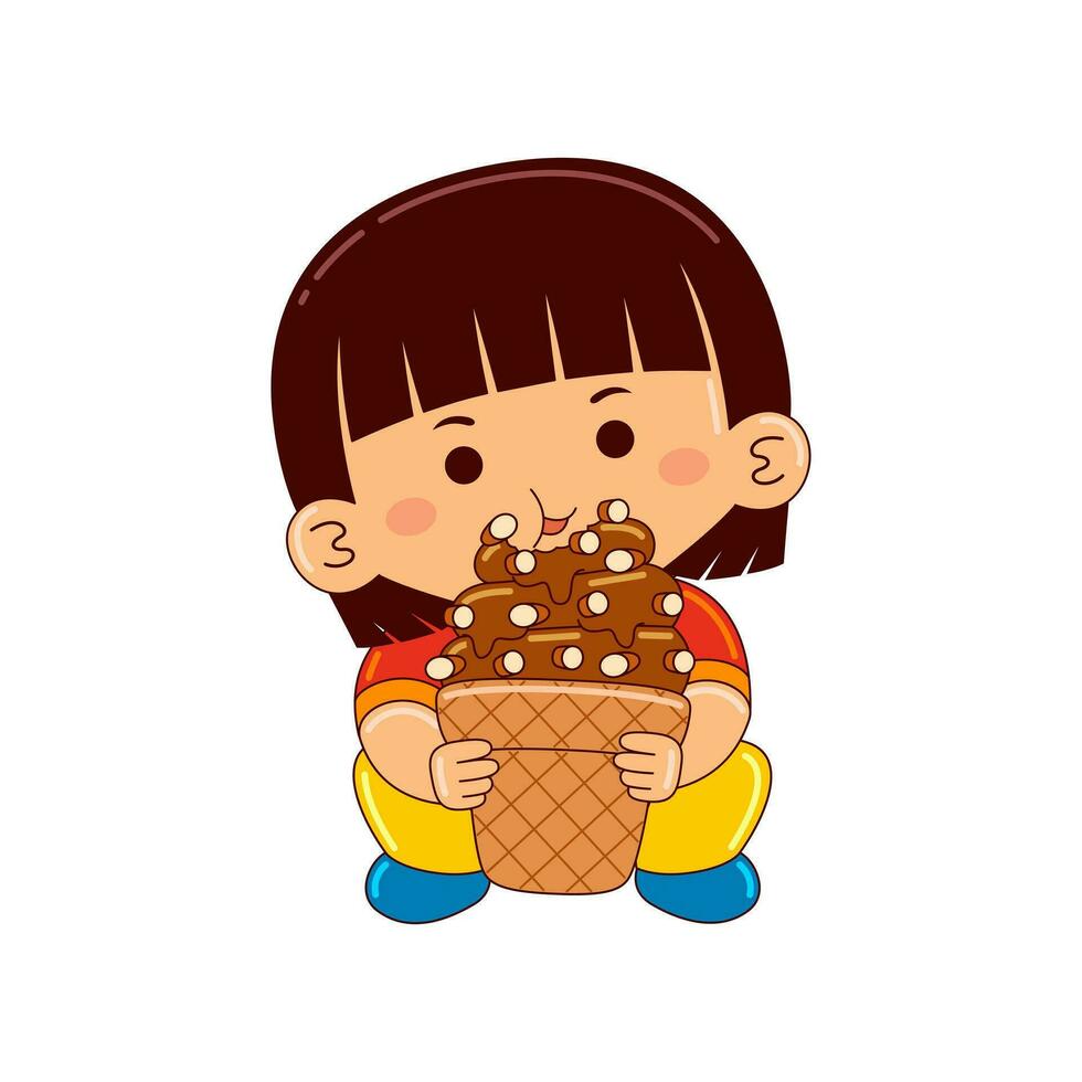 kawaii des gamins en buvant la glace crème vecteur illustration