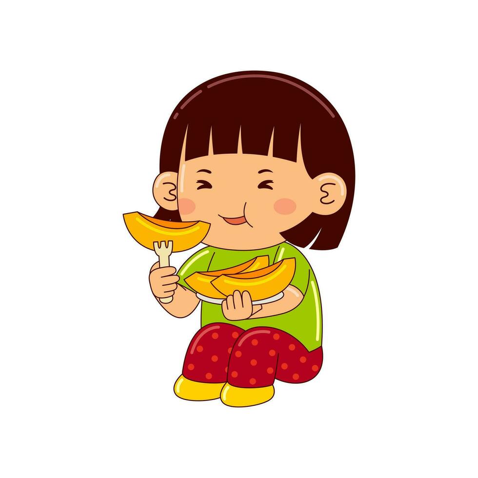 des gamins en mangeant fruit vecteur illustration