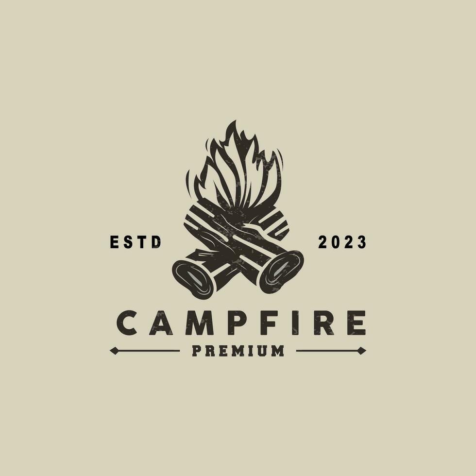 feu de camp logo conception, feu vecteur, aventure camp Extérieur bois flamme ancien rétro illustration vecteur
