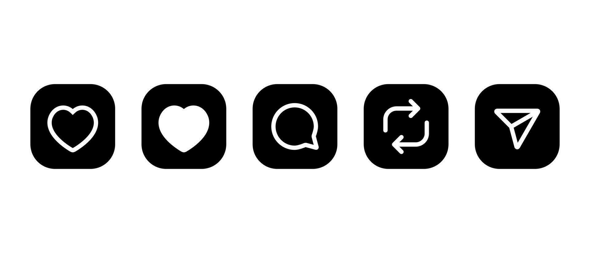 comme, commentaire, reposter, et partager icône vecteur dans carré Contexte. social médias éléments