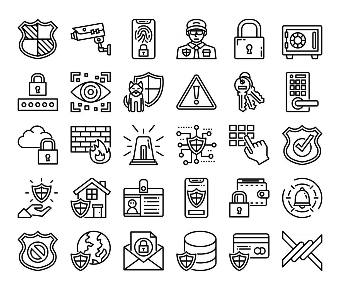 icônes vectorielles de contour de sécurité vecteur