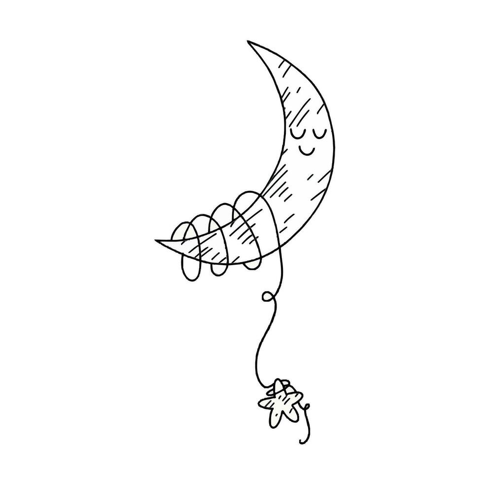 une lune en portant une étoile. mignonne personnage sur blanc Contexte vecteur