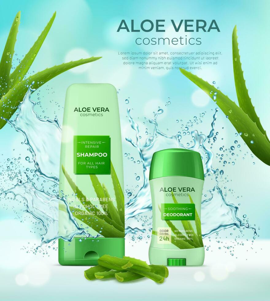 aloès Vera produits de beauté, déodorant et shampooing tubes vecteur