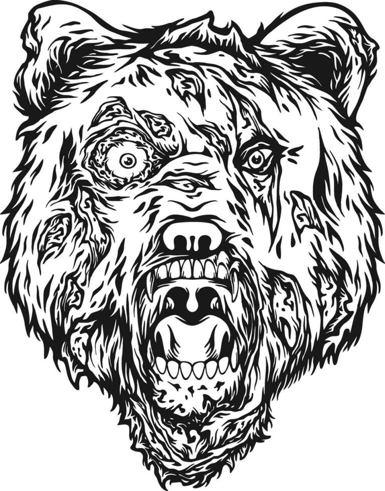 mystérieux horreur zombi tête ours monstre contour vecteur des illustrations pour votre travail logo, marchandise T-shirt, autocollants et étiquette conceptions, affiche, salutation cartes La publicité affaires entreprise