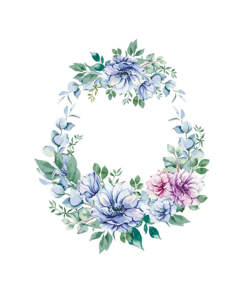 anémone fleurs aquarelle illustration. bleu, rose et violet anémones main peint isolé sur blanc Contexte. parfait pour mariage faire-part, de mariée douche et floral salutation cartes vecteur