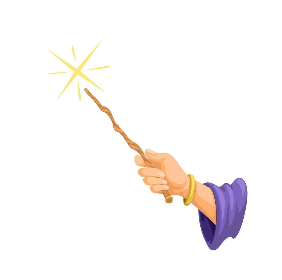 sorcière main en portant la magie baguette magique symbole dessin animé illustration vecteur