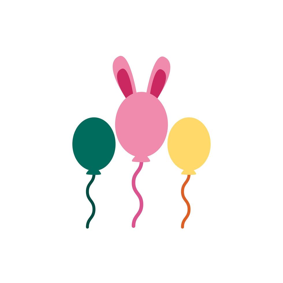 ballons à l'hélium avec des oreilles de lapin icône de style plat de pâques vecteur