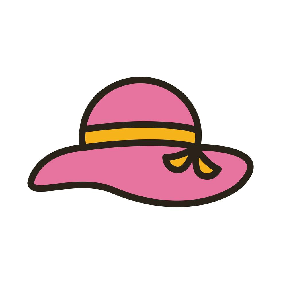 ligne de chapeau d'été féminin et icône de style de remplissage vecteur
