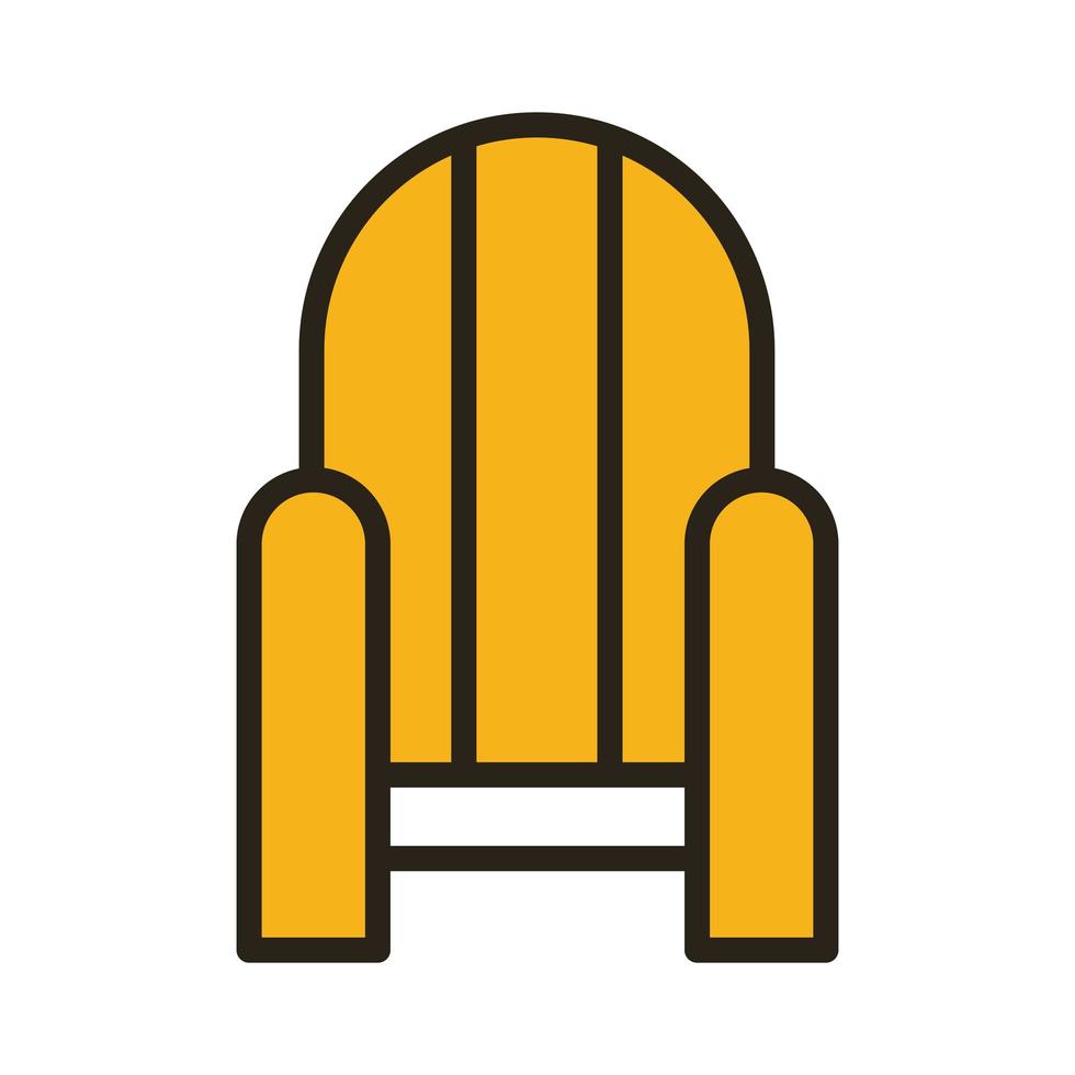 ligne de chaise en bois et icône de style de remplissage vecteur