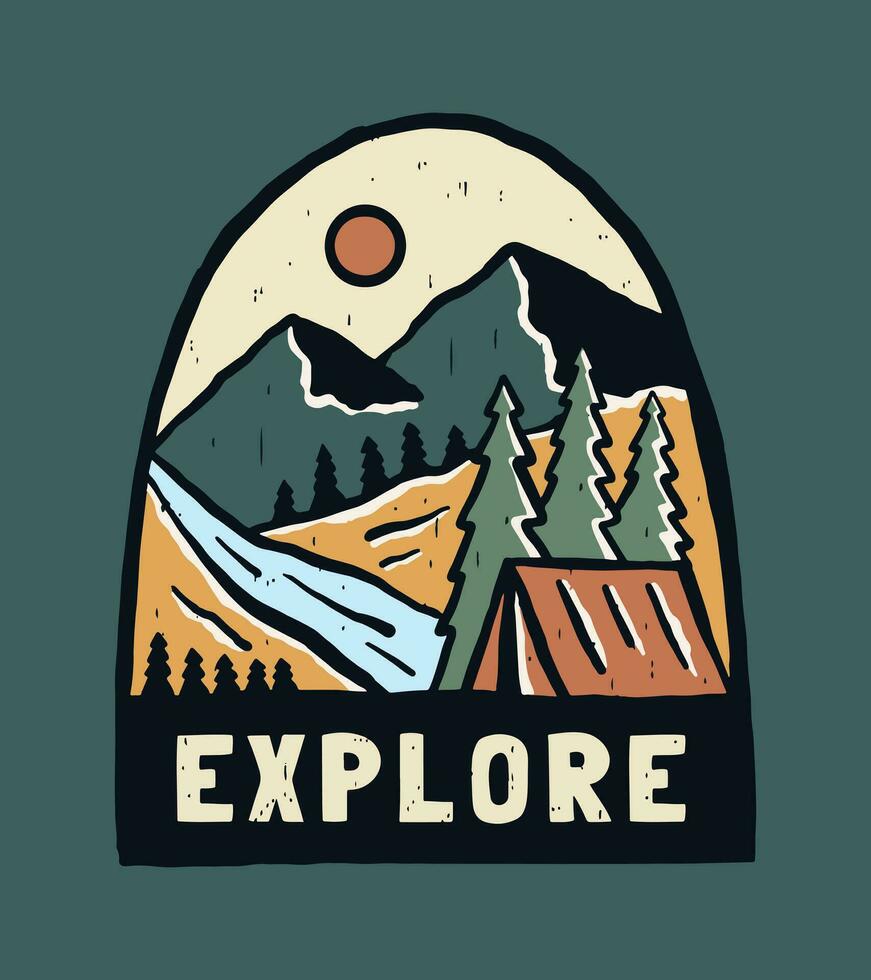 explorer le la nature avec camping dans le Montagne ancien vecteur illustration