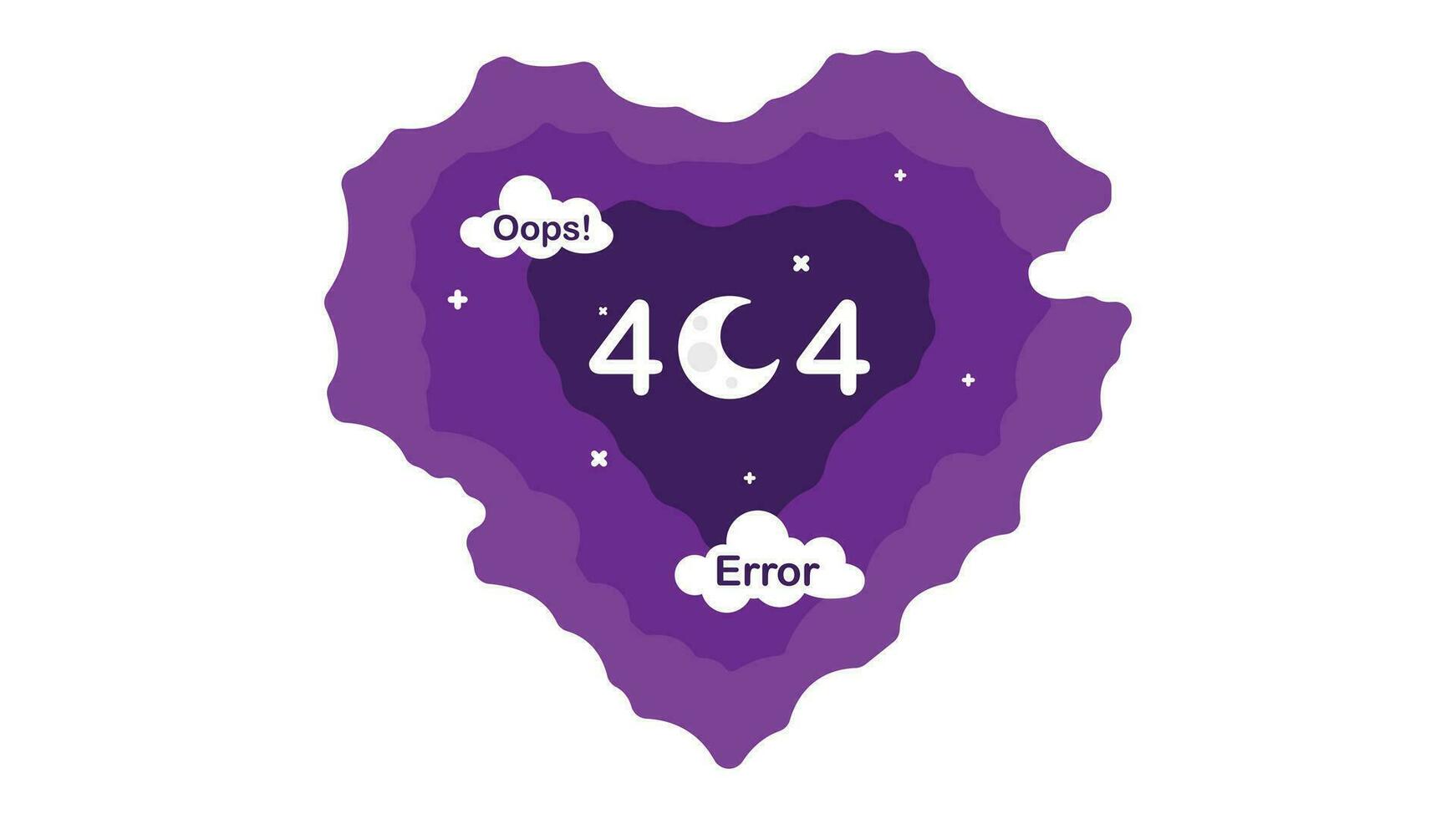 404 Erreur page conception. cœur forme ciel avec lune et des nuages. plat style vecteur illustration
