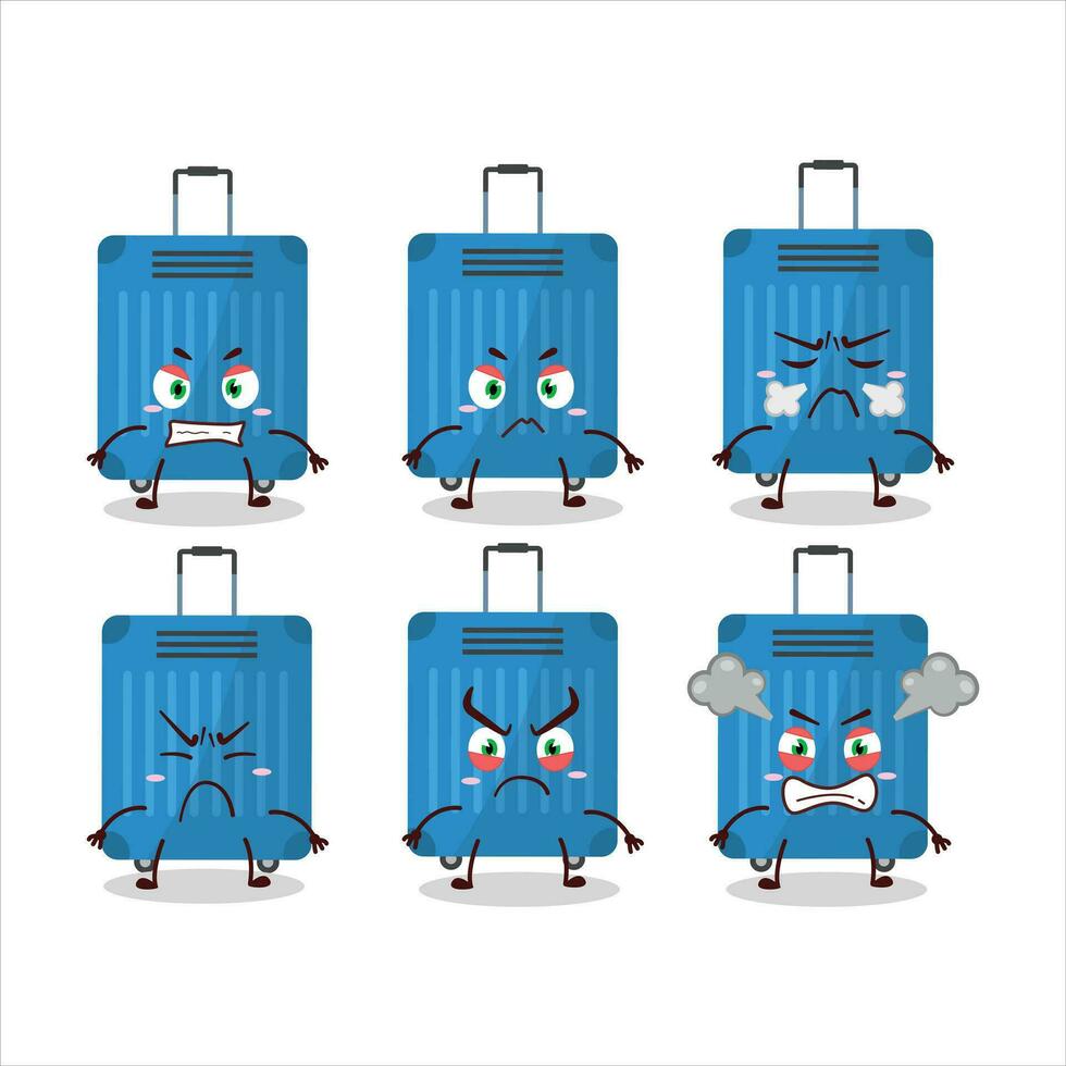 bleu bagages dessin animé personnage avec divers en colère expressions vecteur