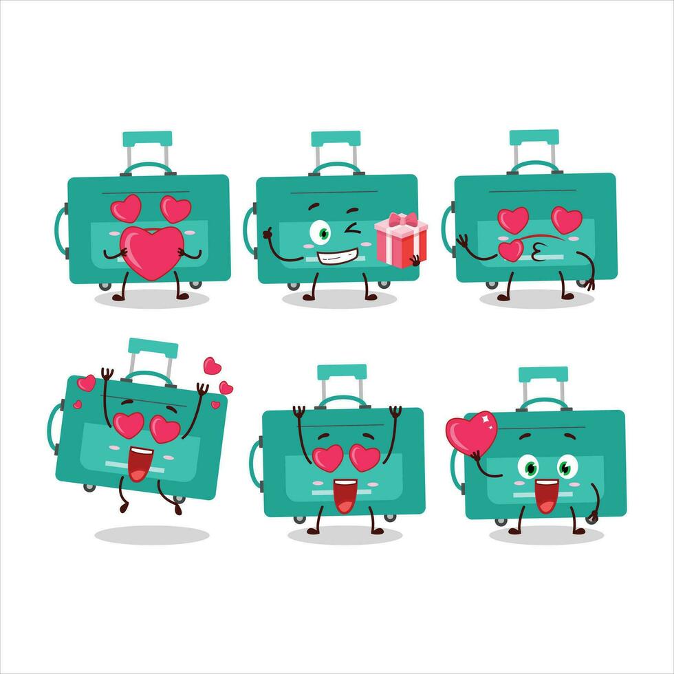 mini bagages dessin animé personnage avec l'amour mignonne émoticône vecteur