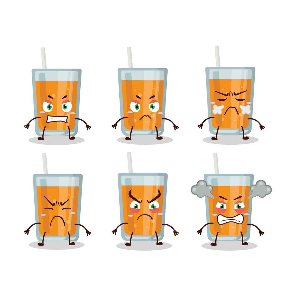 Orange jus dessin animé personnage avec divers en colère expressions vecteur