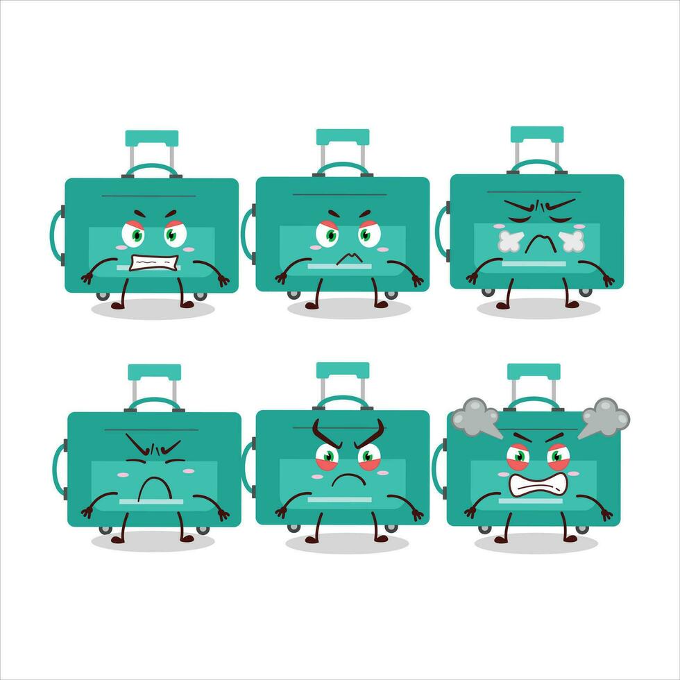 mini bagages dessin animé personnage avec divers en colère expressions vecteur