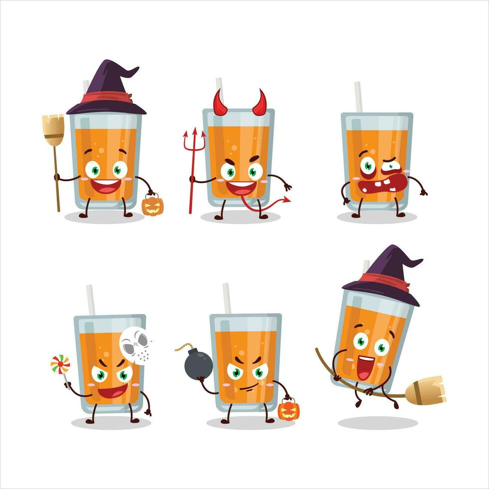 Halloween expression émoticônes avec dessin animé personnage de Orange jus vecteur