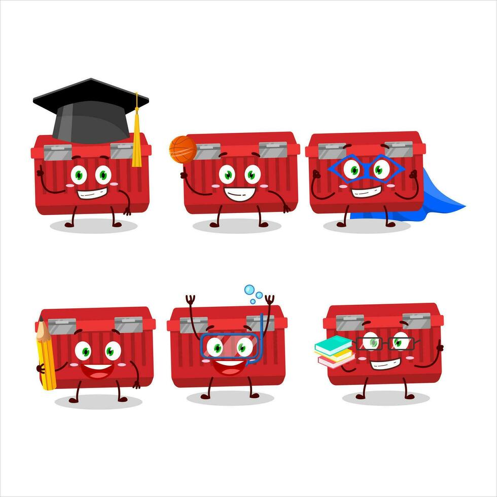 école étudiant de rouge boîte à outils dessin animé personnage avec divers expressions vecteur