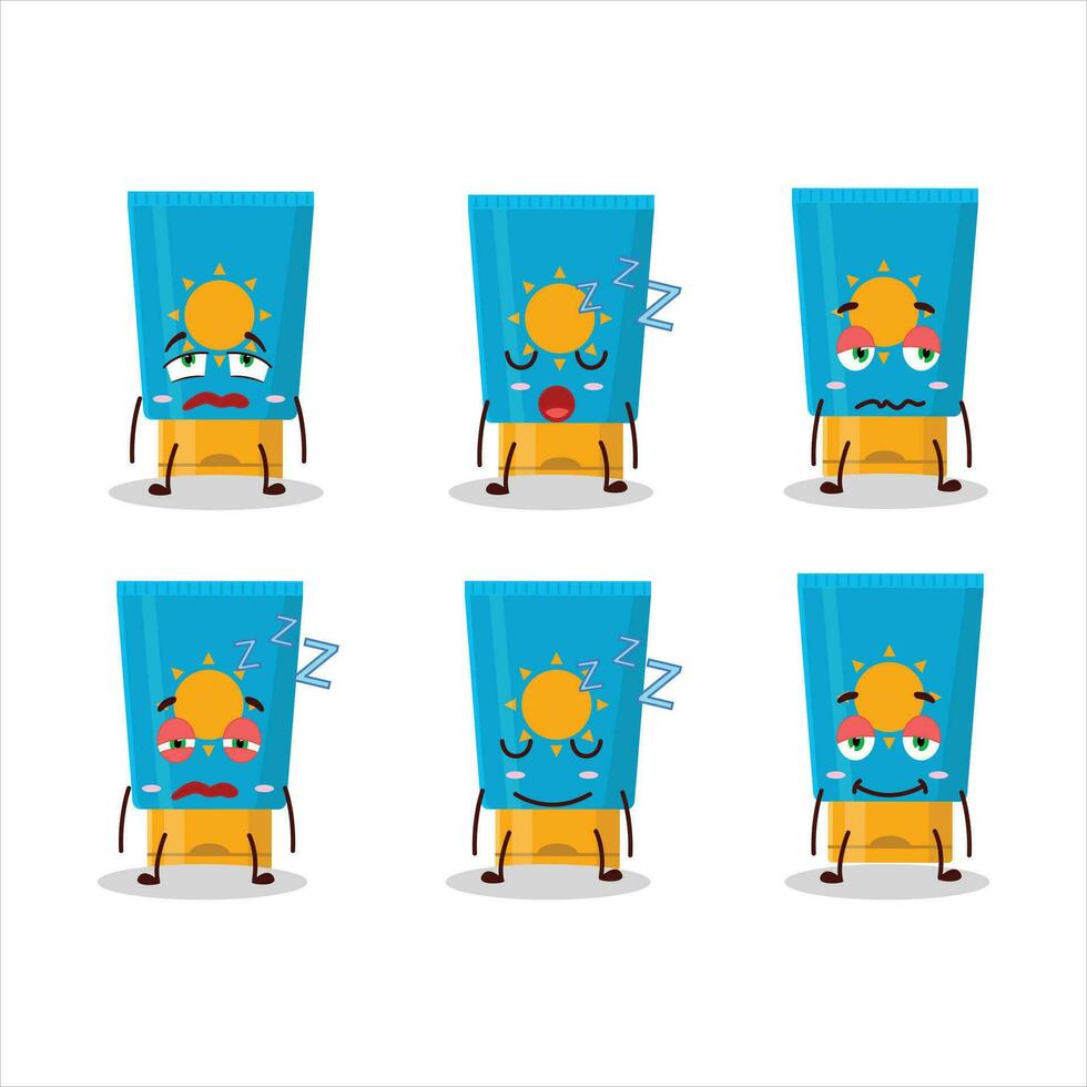 dessin animé personnage de crème écran solaire avec somnolent expression vecteur
