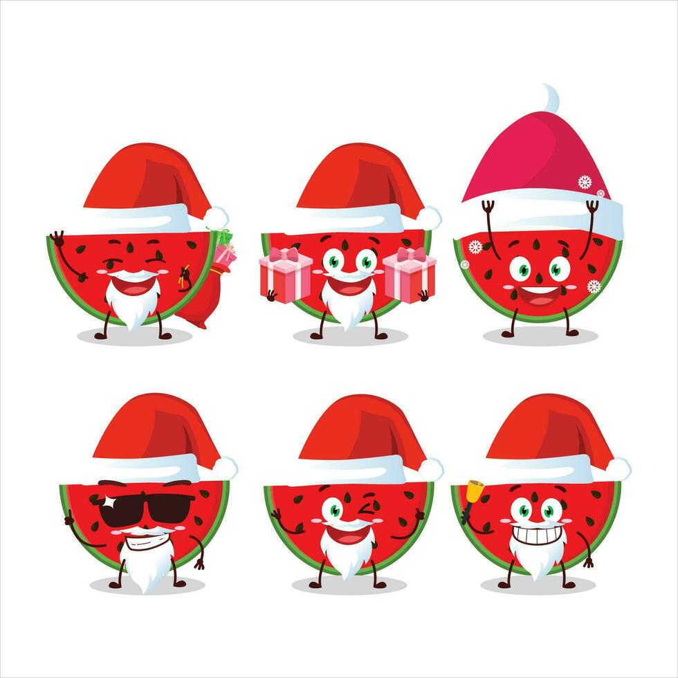 Père Noël claus émoticônes avec pastèque dessin animé personnage vecteur