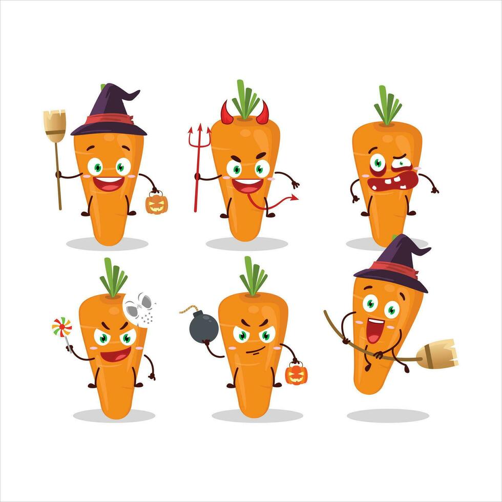 Halloween expression émoticônes avec dessin animé personnage de carotte vecteur