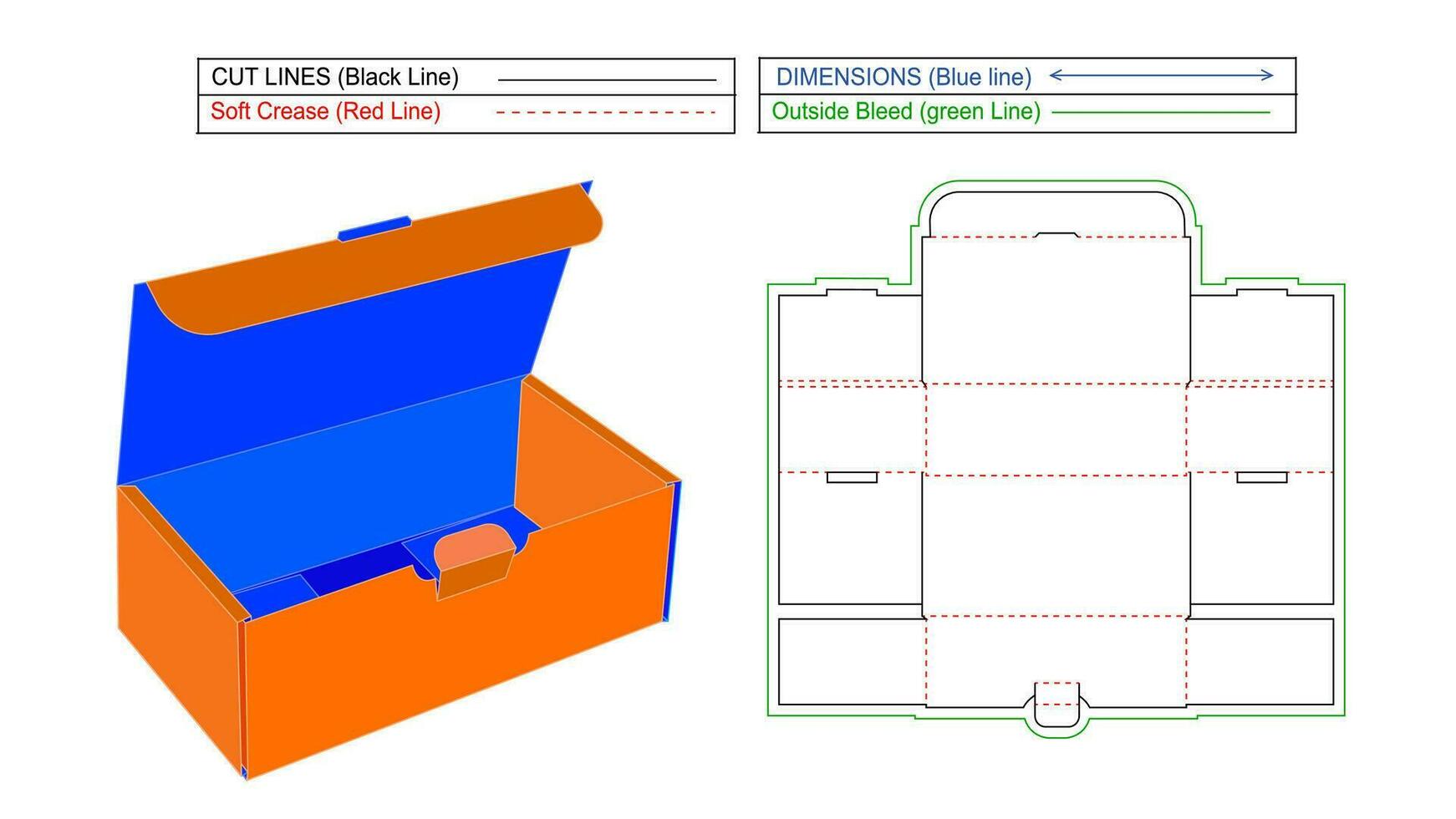 indestructible ondulé livraison boîte dieline et 3d vecteur, courrier boîte modifiable et redimensionnable dieline fichier vecteur
