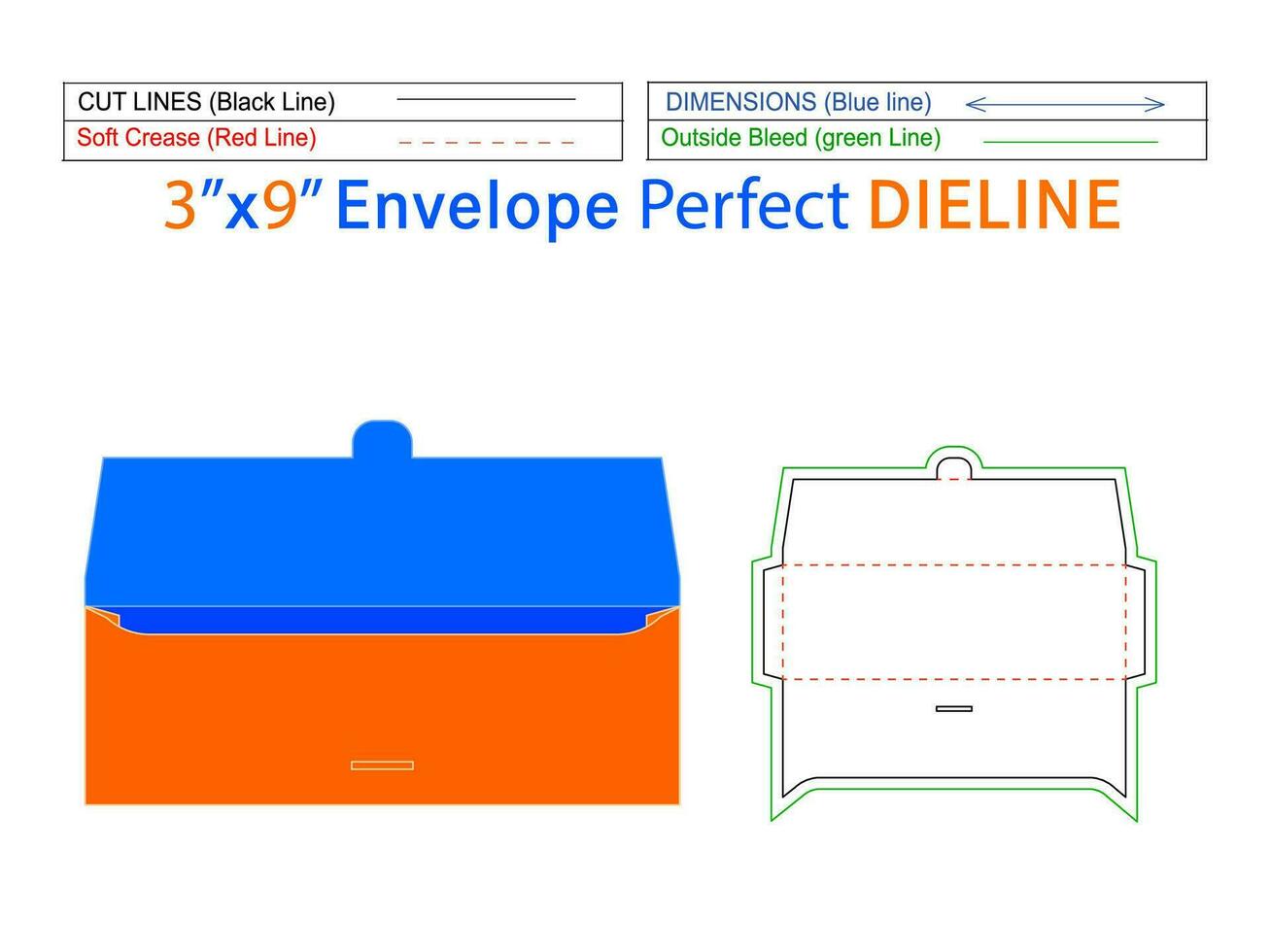 Douane invitation carte enveloppe 3x9 pouces dieline modèle et 3d vecteur enveloppe