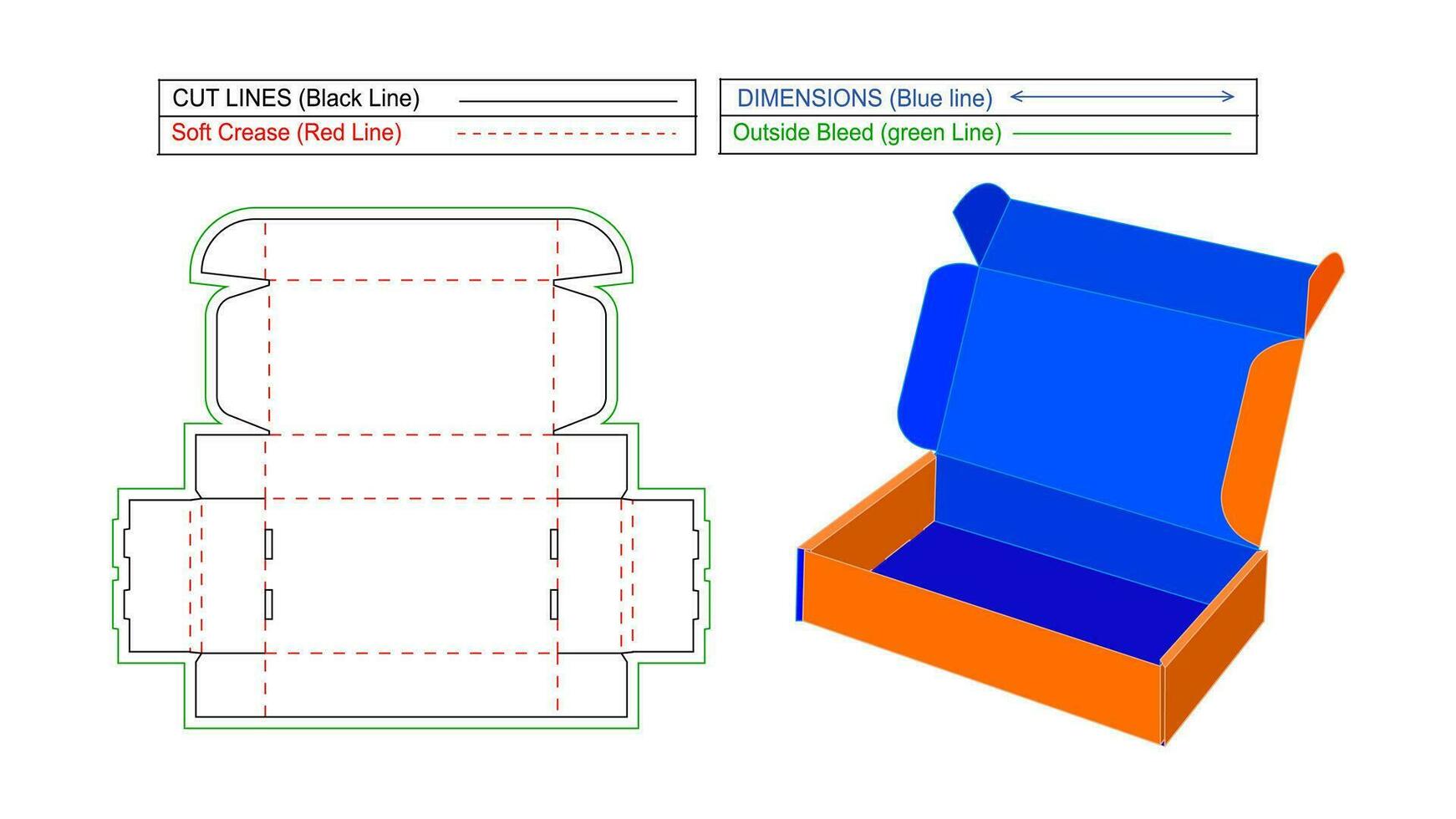 restitué carton boîte, ondulé carton boîte dieline et 3d vecteur, facilement modifiable et redimensionnable déposer, rouleau fin de face replier avec poussière rabat vecteur