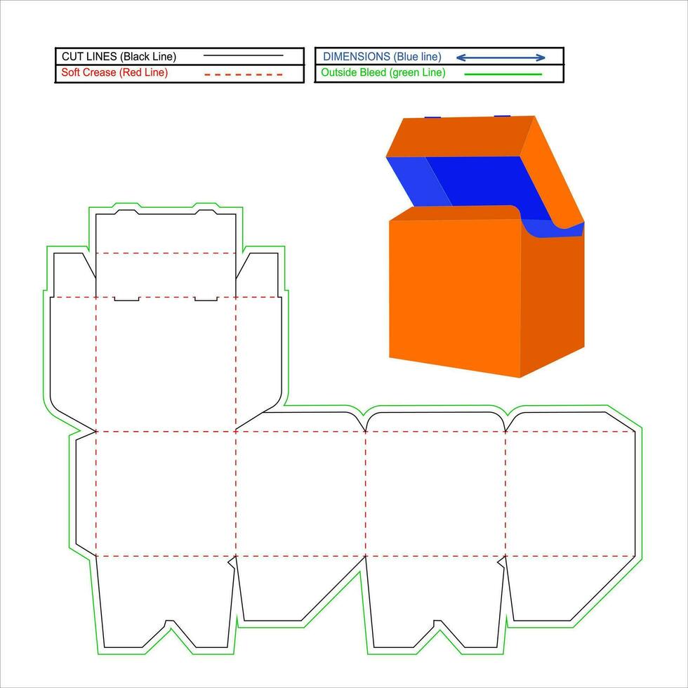 Haut pliant couverture boîte, 6 coin casser bas fermer à clé boîte dieline modèle et emballage conception modèle, découpé avec 3d vecteur rendre boîte facilement modifiable et redimensionnable