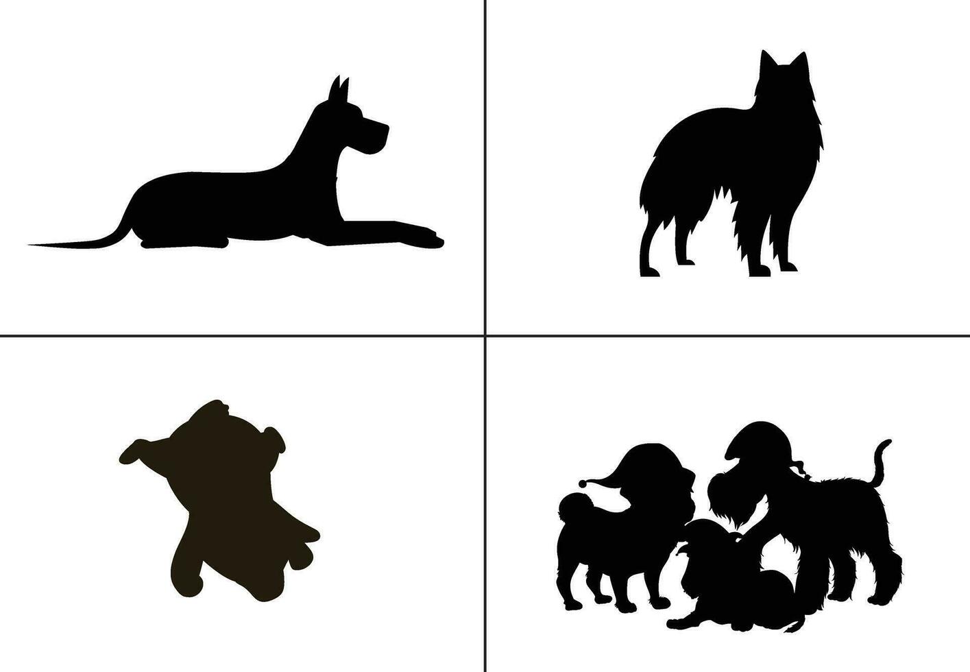 plat conception chien silhouette ensemble vecteur