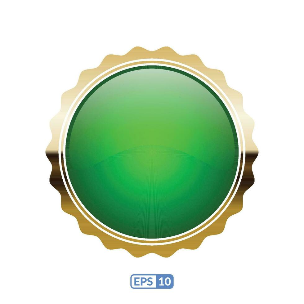 sunburst or Cadre vert cercle bouton, autocollant. vecteur