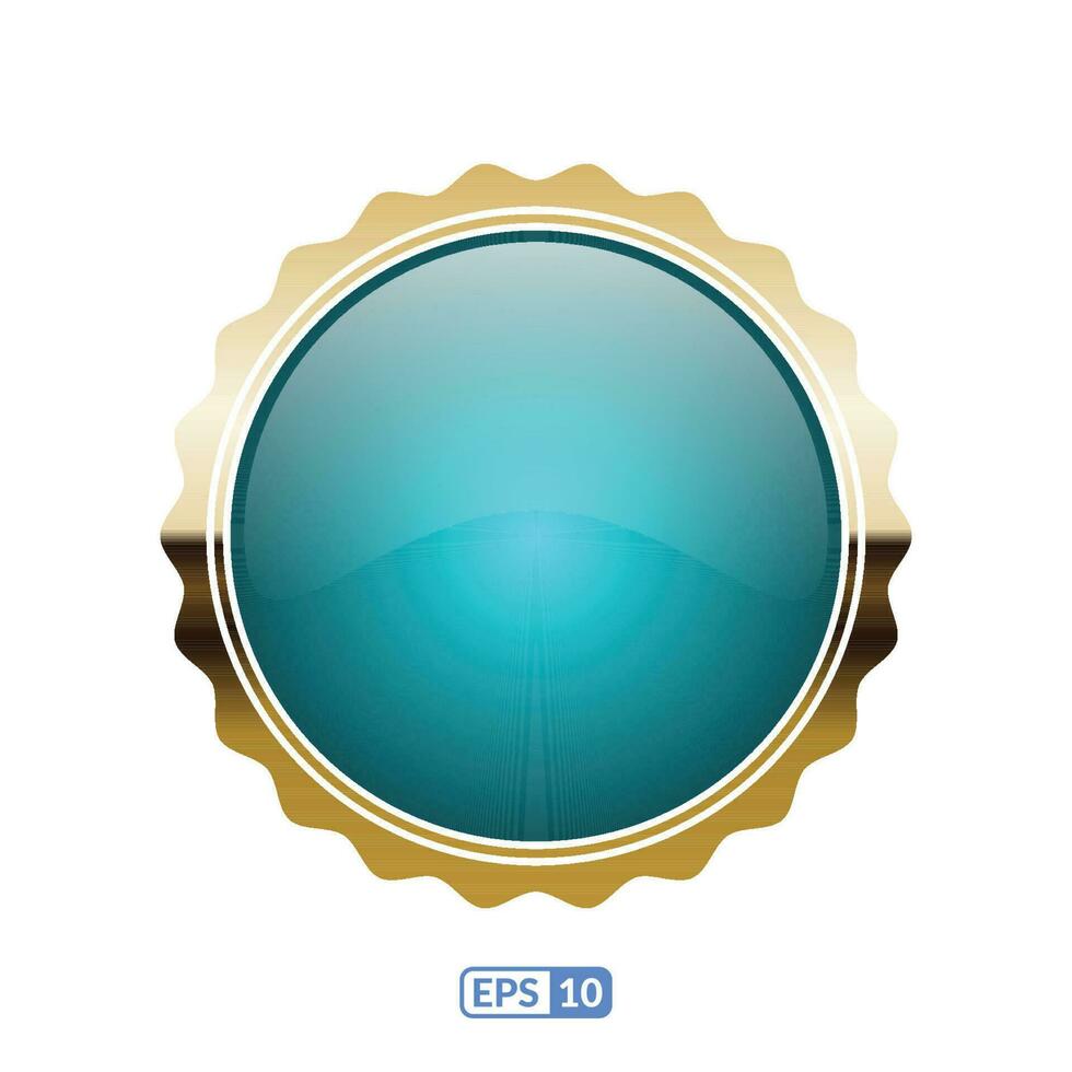 sunburst or Cadre jade bleu cercle bouton, autocollant. vecteur