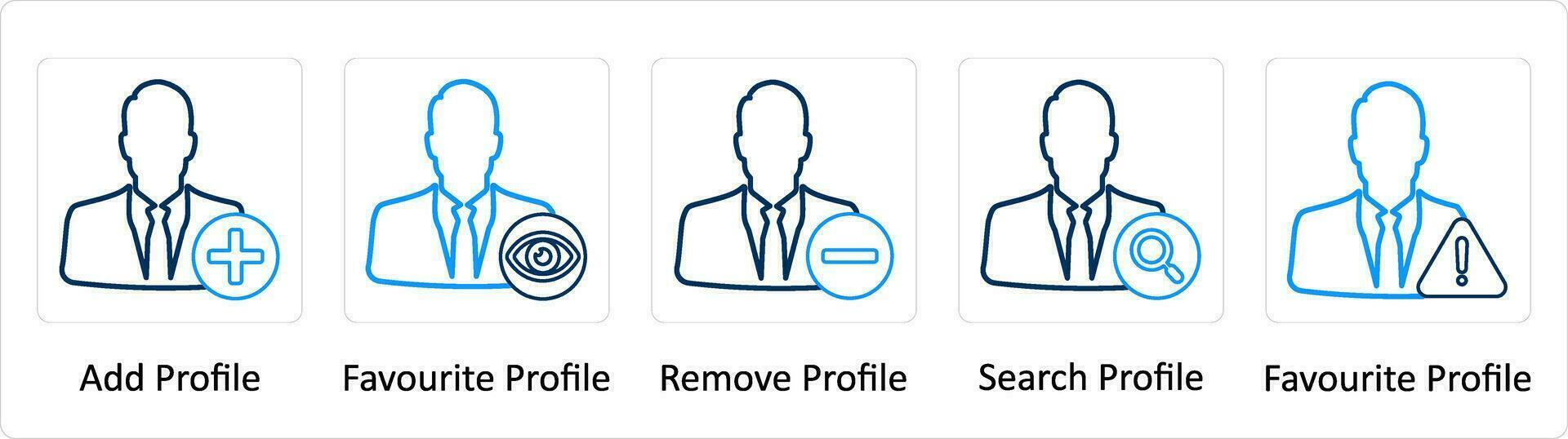 une ensemble de 5 supplémentaire Icônes comme ajouter profil, préféré profil, retirer profil vecteur